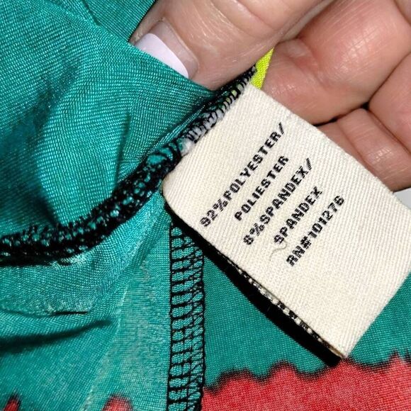 ECI Womens Top Sz Large Green Red Black Relaxed Jersey Short Sleeves Casual - Picture 6 of 13